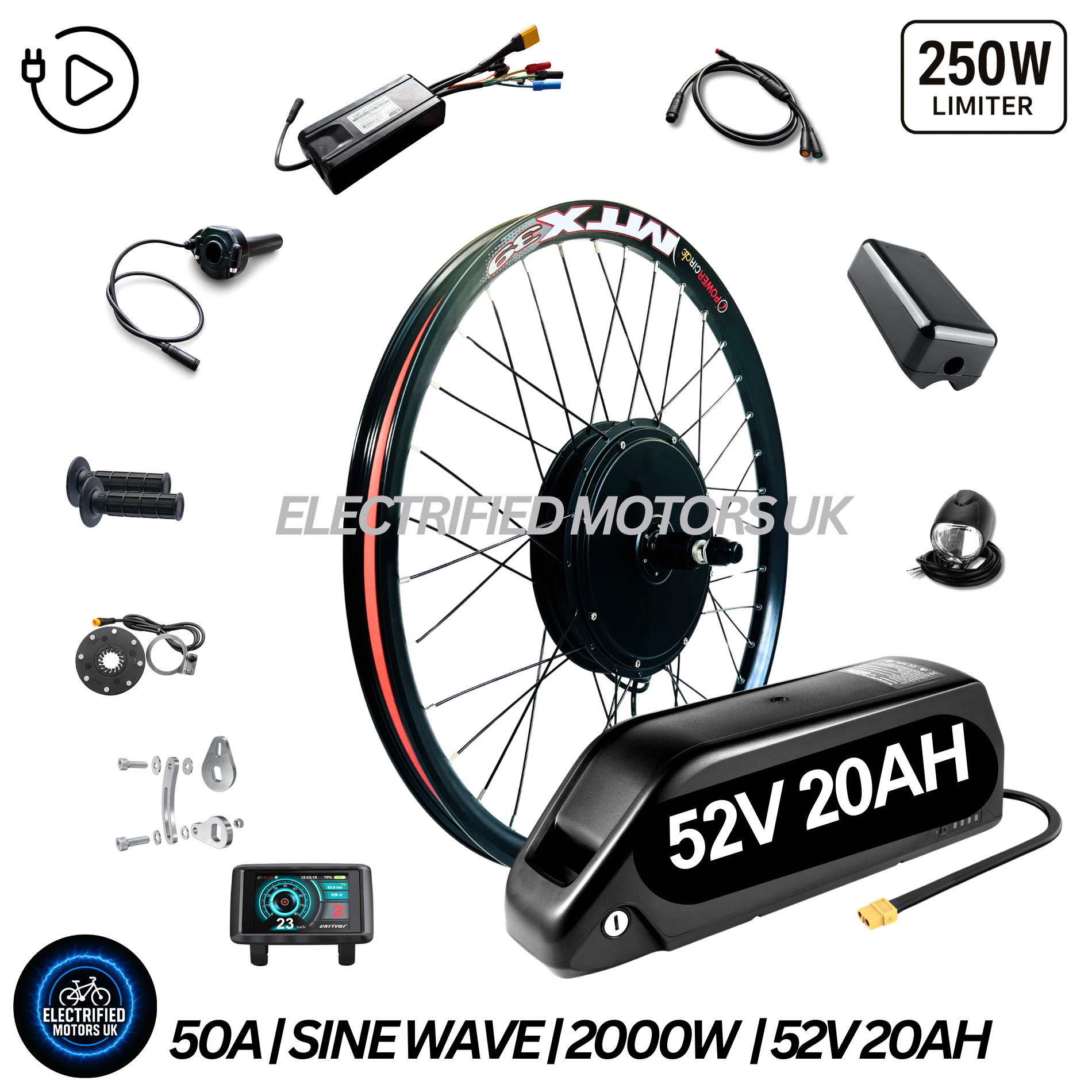 The Ultimate Electric 2000W 52V 50A 20AH E Bike Conversion Kit {Uk Roa – Electrified Motors Uk
