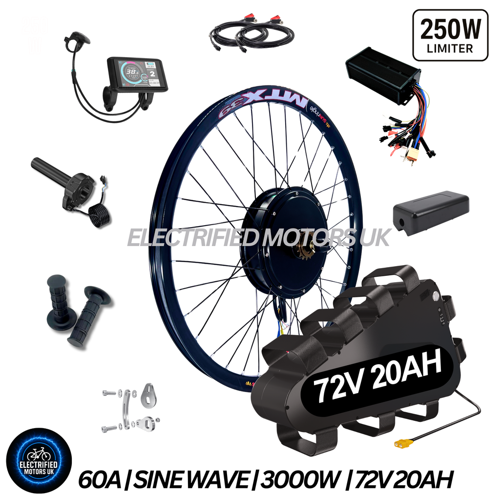 3000W E-Bike Conversion Kit | 72V 60/80A Sine Wave Controller | High-Torque Rear Wheel (26″ / 27.5″ / 29″) | 135 mm Dropout | Single-Speed Electric Bike Kit
