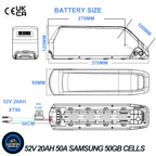 Samsung 52V 20Ah Ebike Battery 50A BMS 21700 Cells XT90 Base 4 Slot + Charger Electric Bicycle 200W-2000W UK