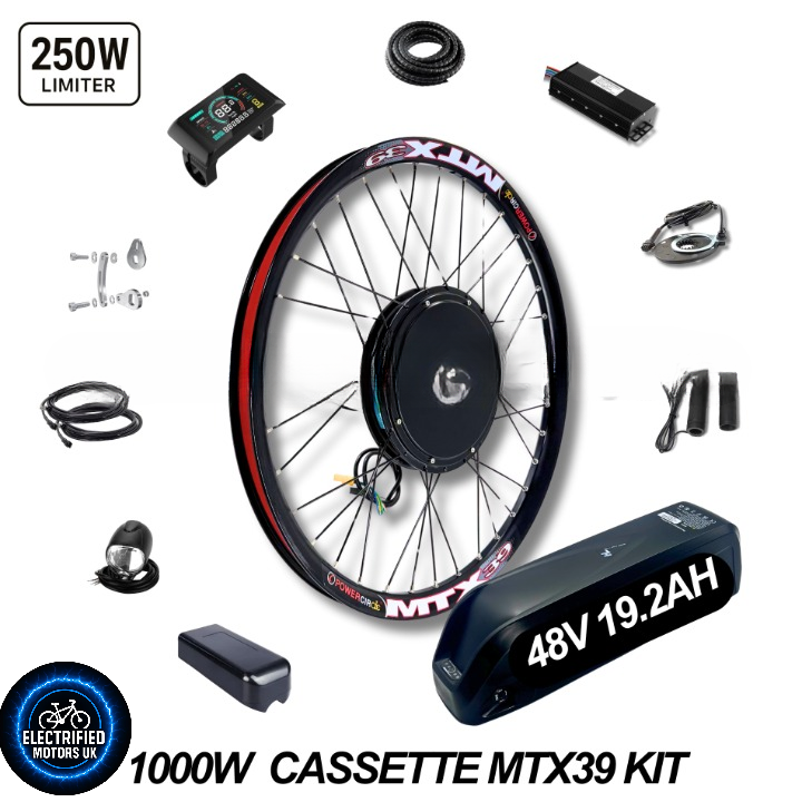 48V 1000W / 250W Electric Bike Conversion Kit – MTX Rear Wheel & Battery – 7-11 Speed Cassette – 26″ 27.5″ 29″ E-Bike Upgrade