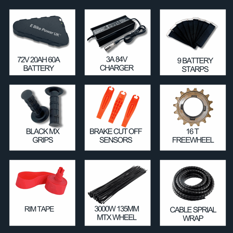 3000W E-Bike Conversion Kit | 72V 60/80A Sine Wave Controller | High-Torque Rear Wheel (26″ / 27.5″ / 29″) | 135 mm Dropout | Single-Speed Electric Bike Kit