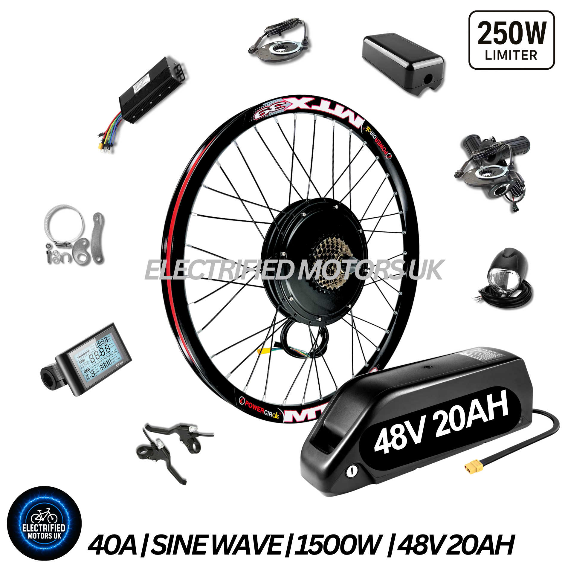 1500W E-Bike Conversion Kit Samsung 48V 20AH Battery SW900 Display Original MTX39 Rim Rear Wheel 7 Speed