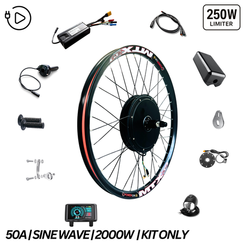 2000W E-Bike Conversion Kit Samsung 50A 52V 20AH Battery UKC1+ Colour Display Original MTX39 Rim Rear Cassette 8-10 Speed.