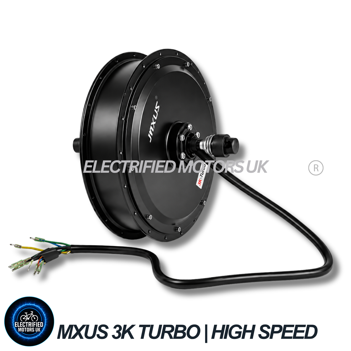 Mxus 3kw Turbo Rear Hub Motor Wheel | 3.5T High-Speed | 48V 52V 60V 72V | V3 Aluminium Stator | 142mm Dropout | 7-Speed Freewheel Compatible