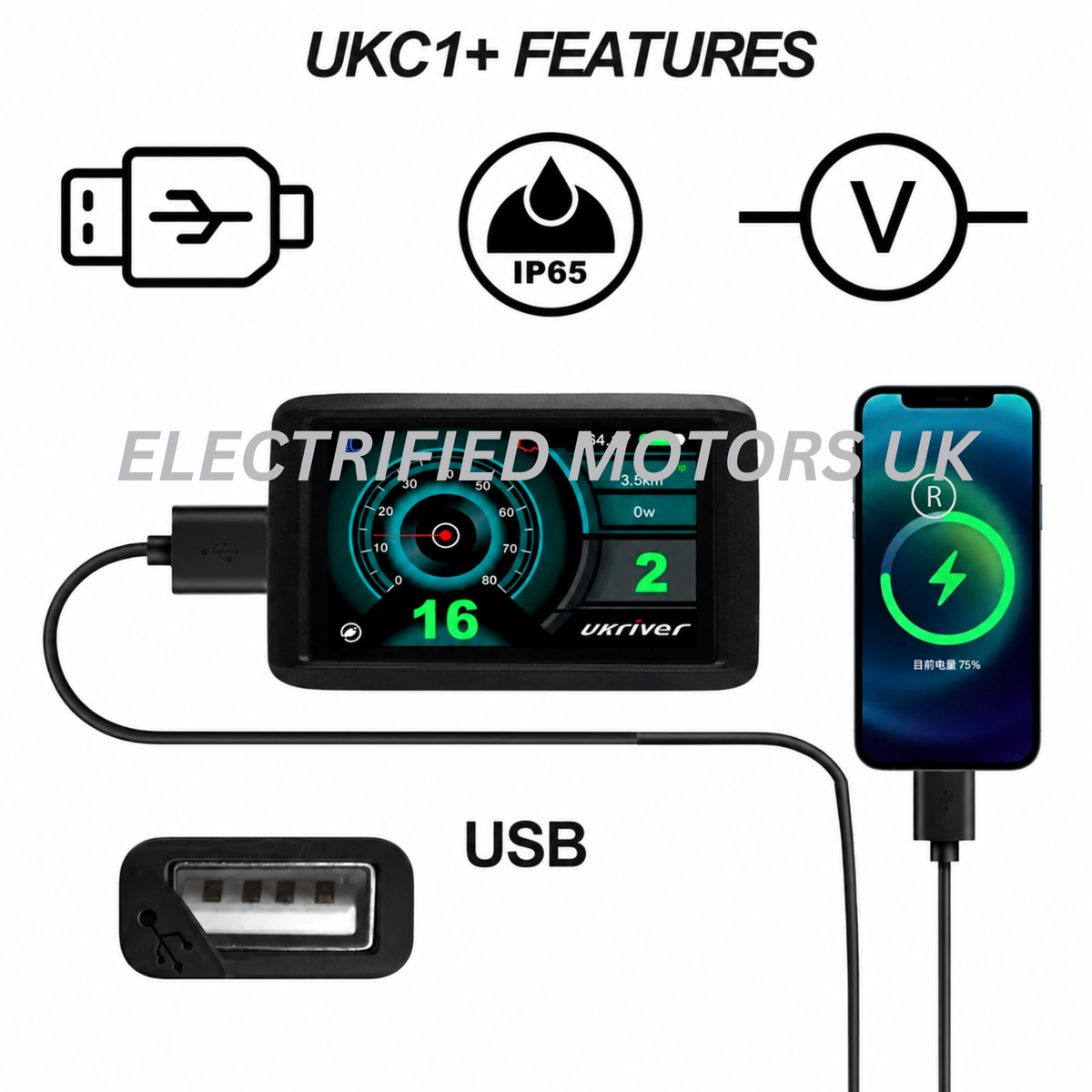 UKC1+ E-Bike Display 24V–72V – 3.5" Full Colour LCD | OMD Compatible