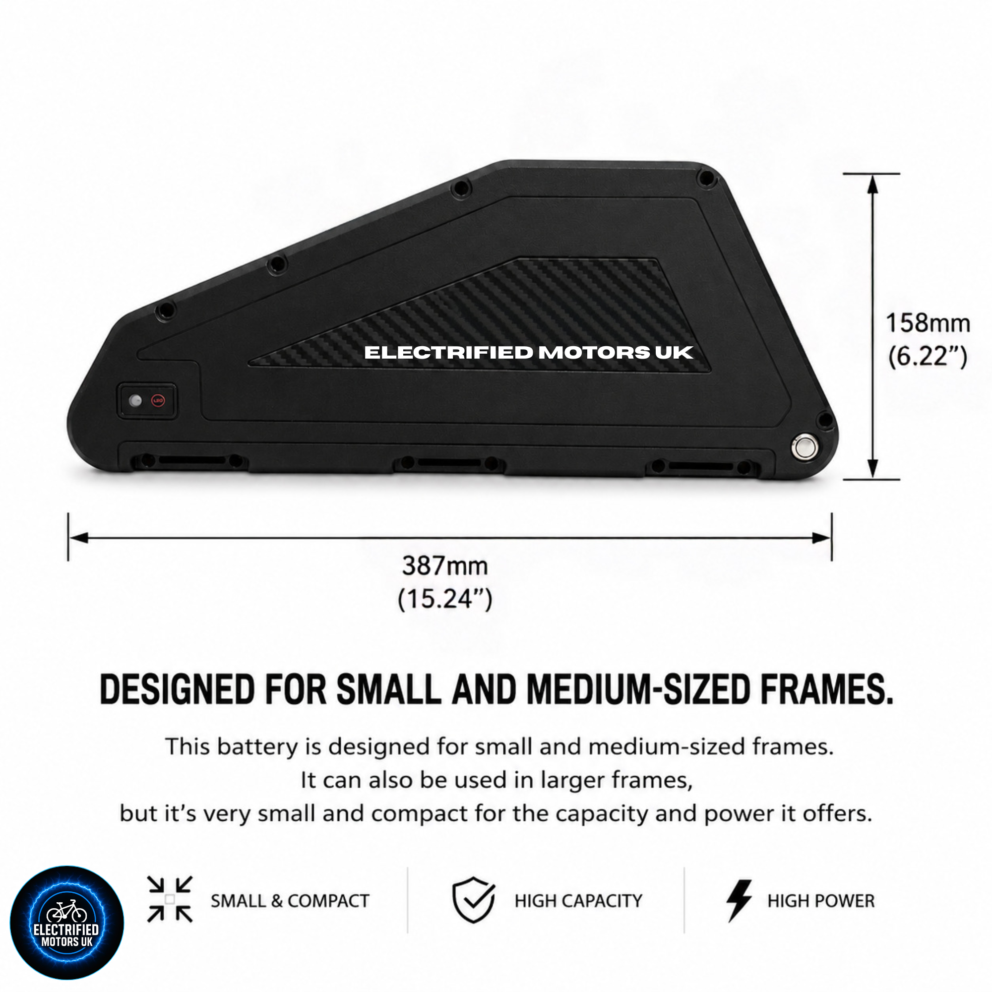 72V 20AH 60A BMS SAMSUNG 50S DOWN TUBE TRIANGLE BATTERY (New Style Case & Mount)
