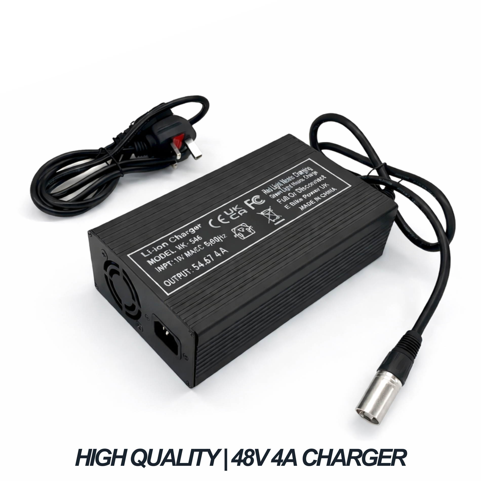48V (54.6V) Fan Cooled Battery Charger 13s 4A 3 Pin XLR Li-ion UK Plug SJT-600E