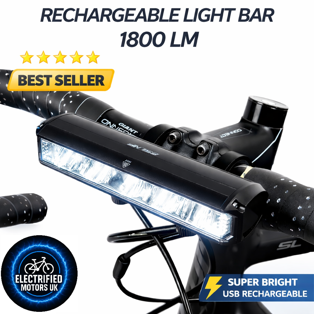 Light Bar Bike Headlight Front Light Ultra-Bright LED 1800 Lumens USB Bicycle