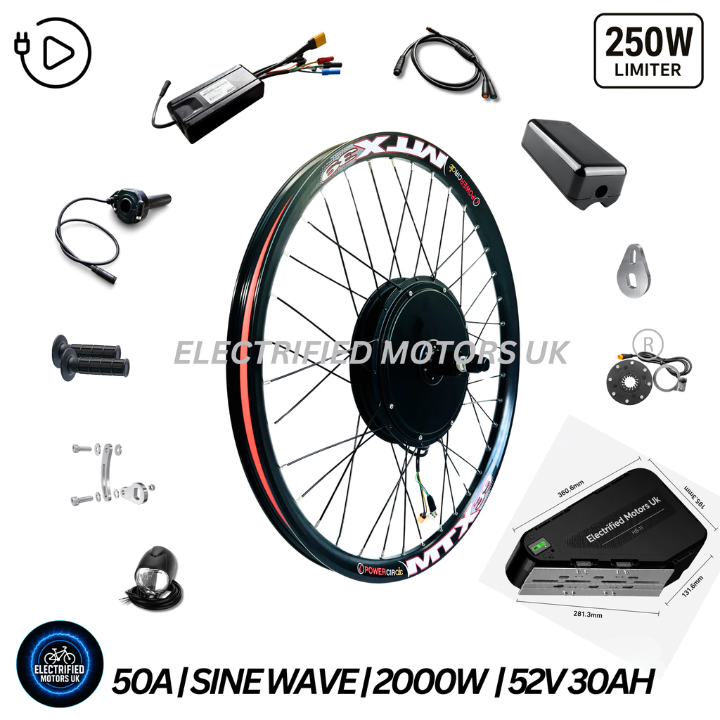 The Ultimate Electric 2000W 52V 50A 30AH E Bike Conversion Kit {Uk Road Legal Limiter}