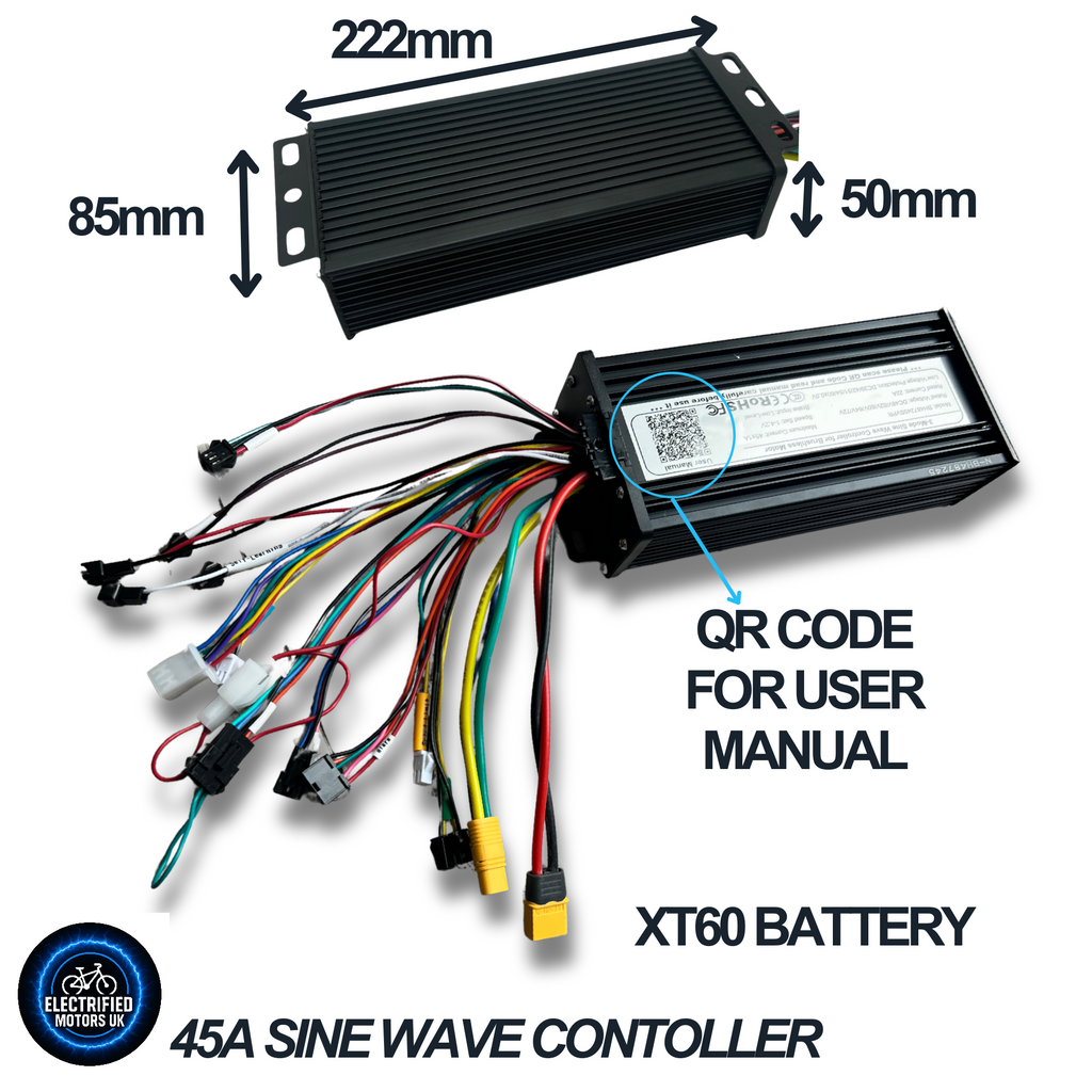 Sine Wave E Bike Controller ESC In Black 1000W 2000W 3000W 45 Amp Suits 48V 52V 60V 72V Batteries