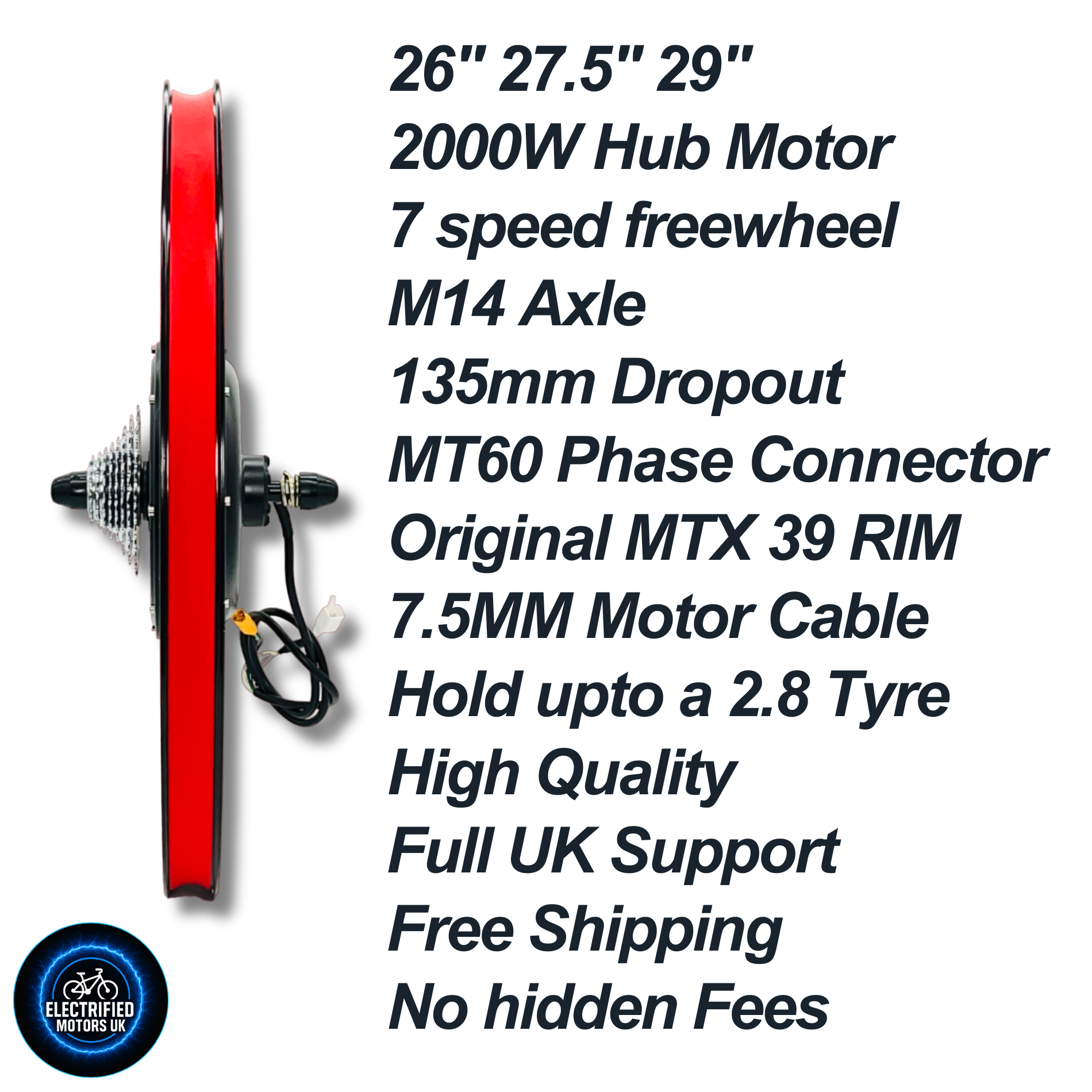 The Ultimate Electric 2000W 52V Rear Wheel EBike Conversion Kit Original MTX39 Rim High Torque Motor