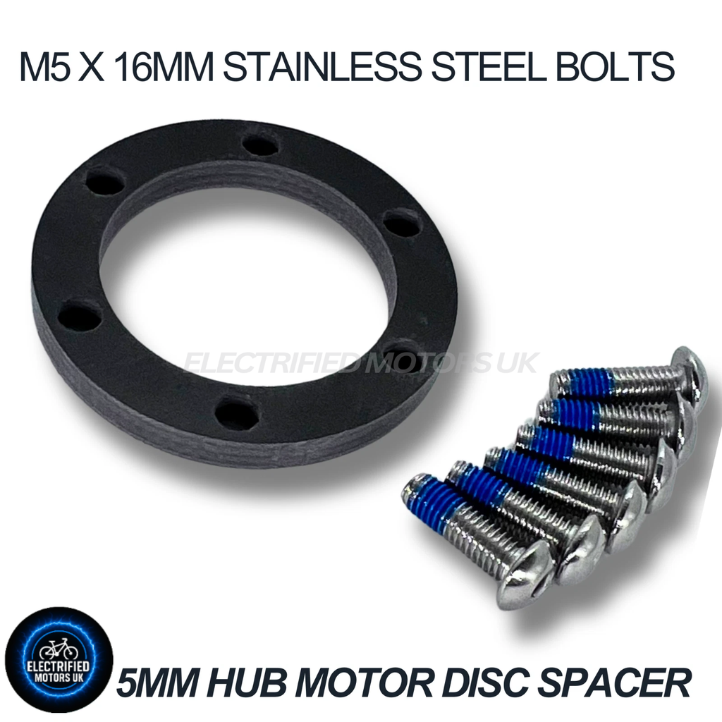Hub Motor Disc Brake Rotor Spacer 5mm Thick 6 Bolts M5 x 16mm Allen Head Bolts