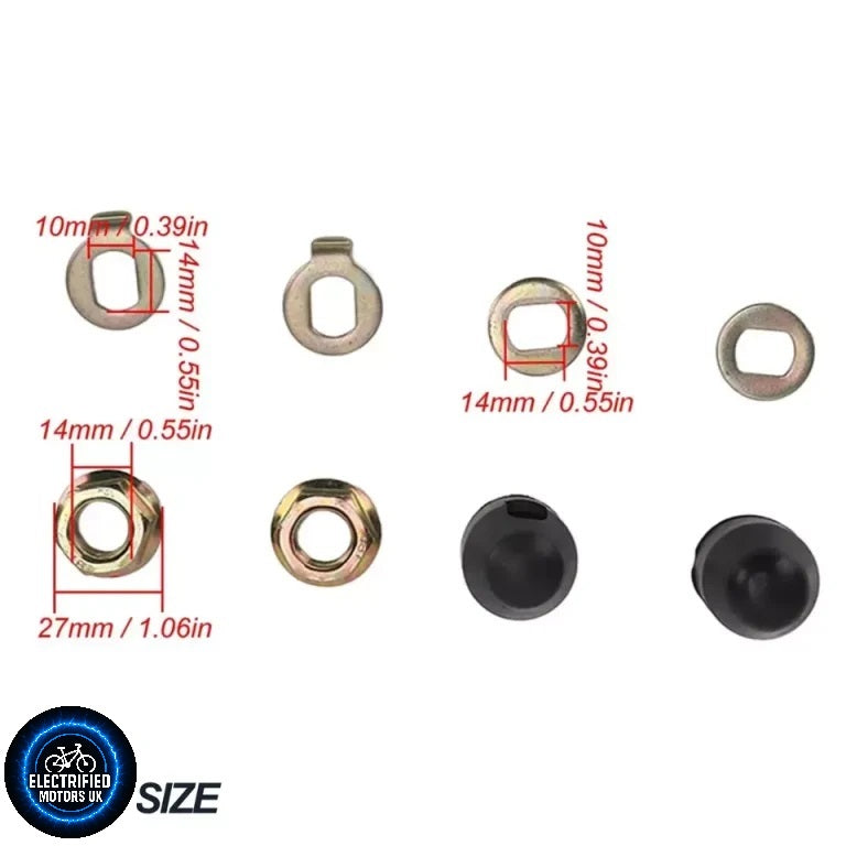 E Bike Hub Motor Axle M14 Lock Flange Nut Washer Spacer Nut Cover Hall Kits Set