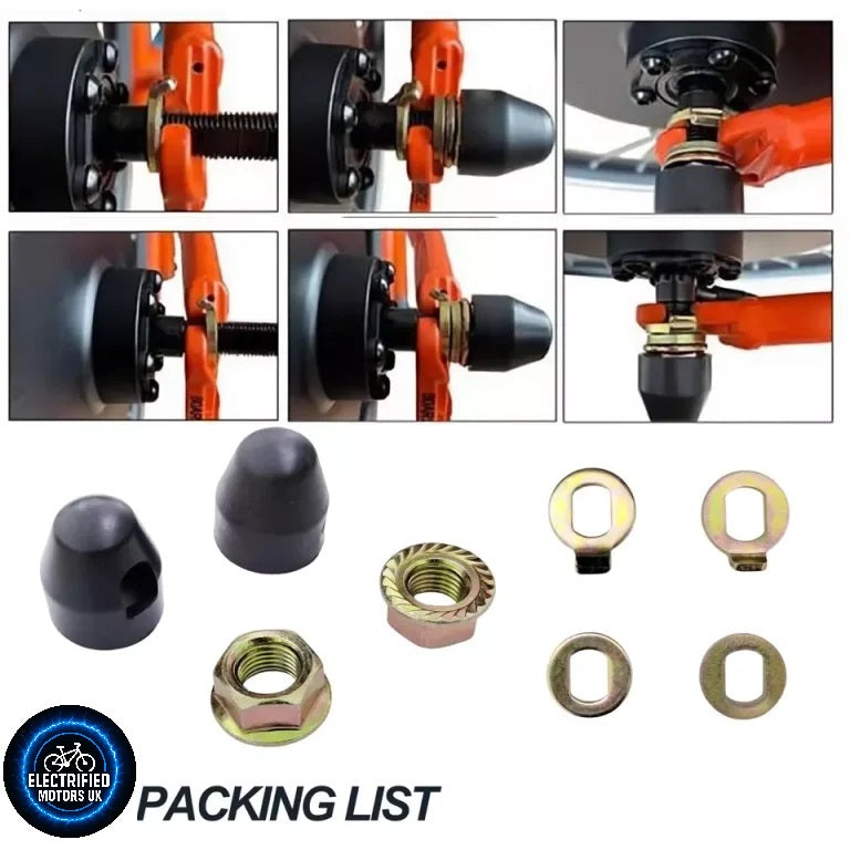 E Bike Hub Motor Axle M14 Lock Flange Nut Washer Spacer Nut Cover Hall Kits Set